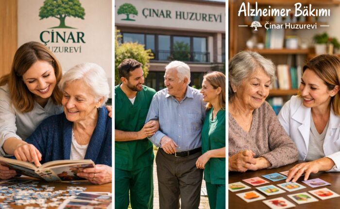 Çınar Huzurevi’nde Alzheimer bakımı gören yaşlı bireyler, güler yüzlü personel eşliğinde kitap, hafıza oyunları ve yürüyüş aktiviteleri yapıyor